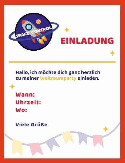 Druckbare Einladung Space Control Kinderparty